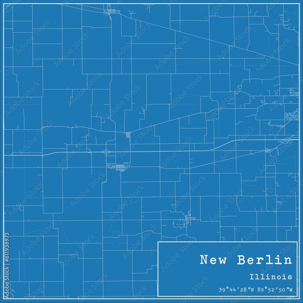 Blueprint US city map of New Berlin, Illinois.