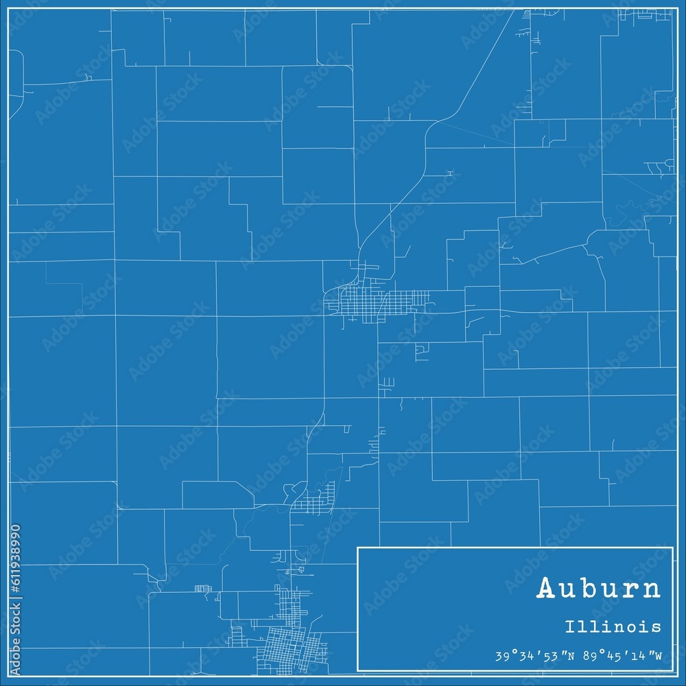 Blueprint US city map of Auburn, Illinois.