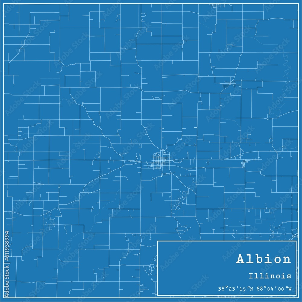 Blueprint US city map of Albion, Illinois.