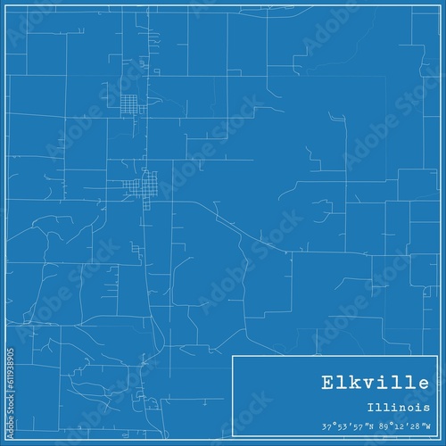 Blueprint US city map of Elkville, Illinois.