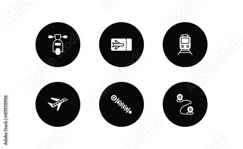 transport filled icons set. transport filled icons pack included motorbike, plane tickets, train front view, air transport, shock breaker, way vector.