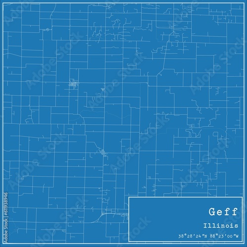 Blueprint US city map of Geff, Illinois. photo