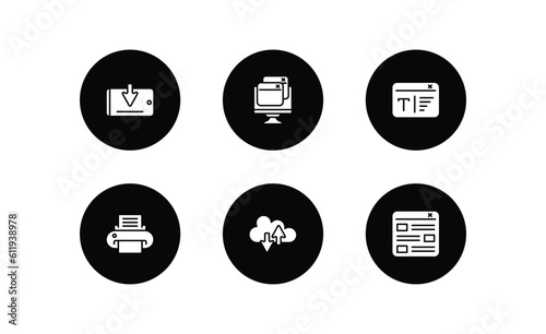 technology filled icons set. technology filled icons pack included receive, virtual hine, serif font, paper printer, internet traffic, mood board vector.