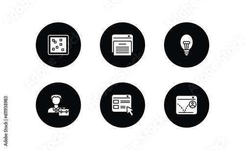 technology filled icons set. technology filled icons pack included raster images, declarations, electric light bulb, project manager, selector, bounce rate vector.