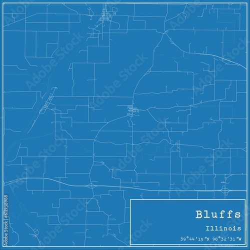 Blueprint US city map of Bluffs  Illinois.