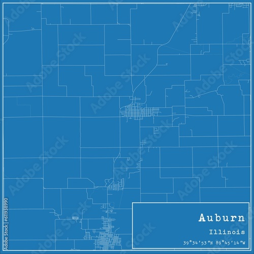Blueprint US city map of Auburn, Illinois.