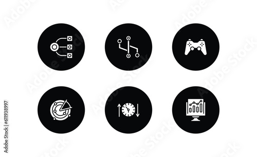 technology filled icons set. technology filled icons pack included structural elements, version control, video game controller, radar sweep, uptime and downtime, growth hacking vector.