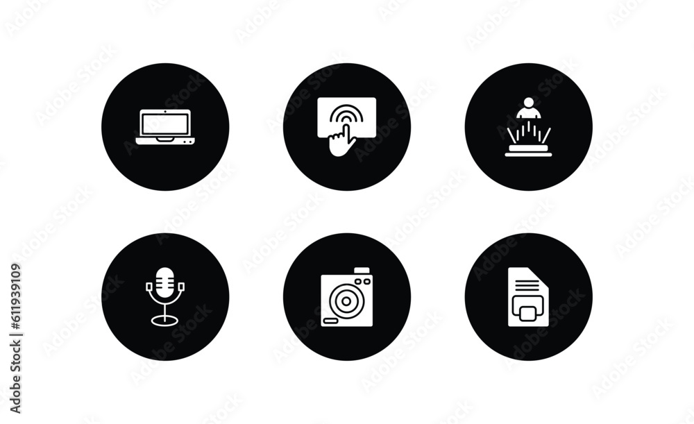 technology filled icons set. technology filled icons pack included laptop frontal monitor, touchscreen, teletransportation, old mic, retro squared camera, big floppy disk vector. technology filled icons set. technology filled icons pack included laptop frontal monitor, touchscreen, teletransportation, old mic, retro squared camera, big floppy disk vector.