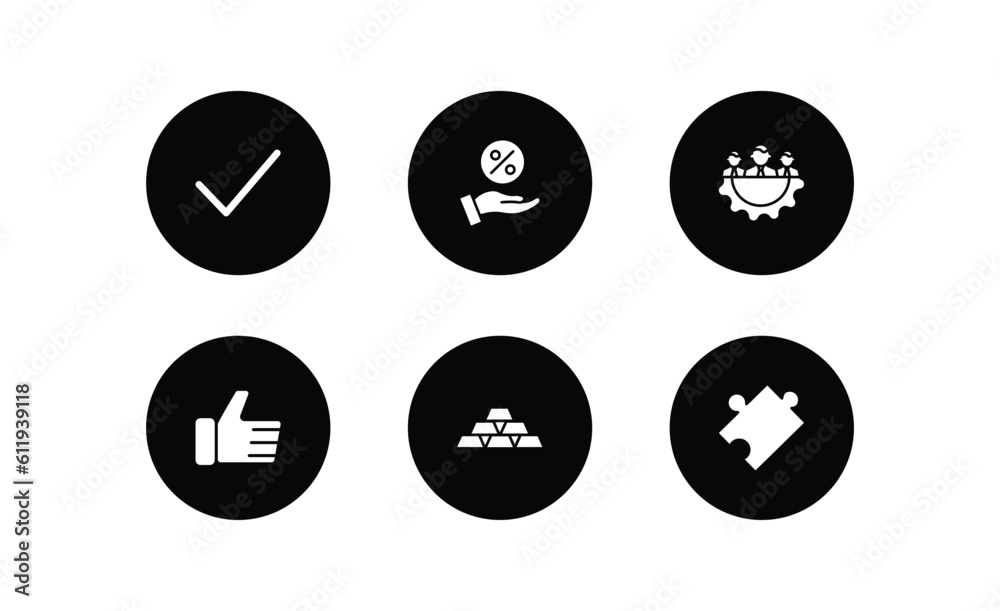 success filled icons set. success filled icons pack included valid, commission, management, thumb up, gold ingots, puzzle vector. success filled icons set. success filled icons pack included valid, commission, management, thumb up, gold ingots, puzzle vector.