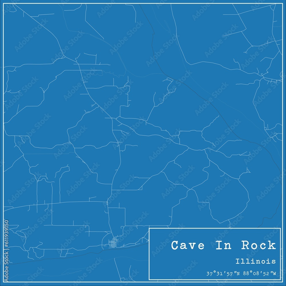 Blueprint US city map of Cave In Rock, Illinois.