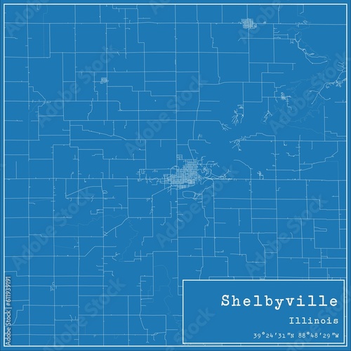 Blueprint US city map of Shelbyville, Illinois. photo