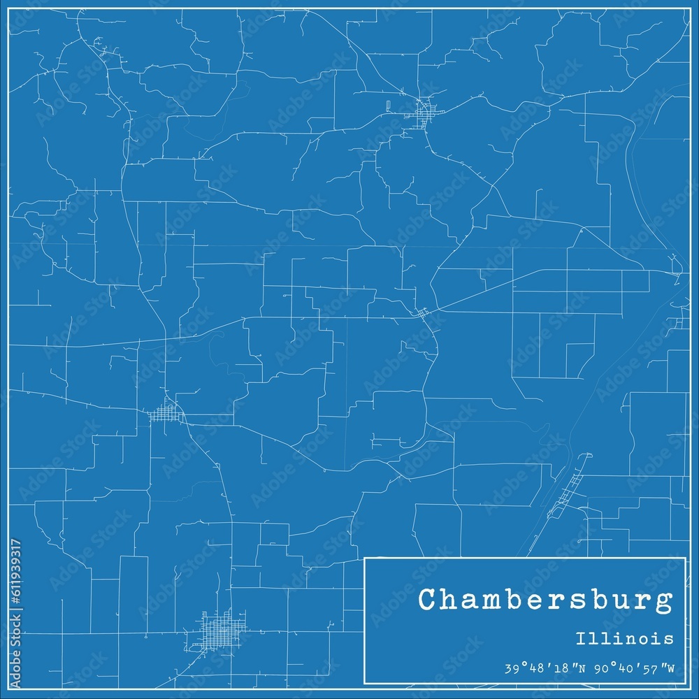 Blueprint US city map of Chambersburg, Illinois.