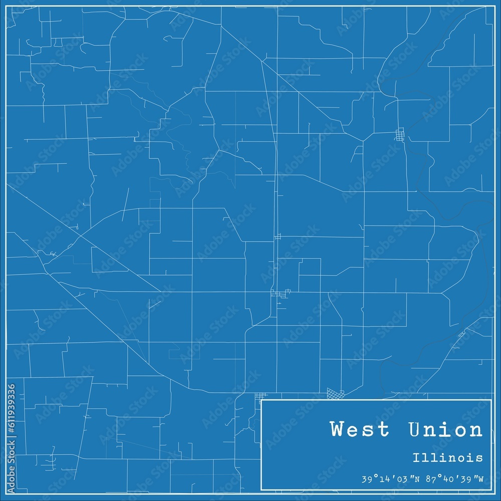 Blueprint US city map of West Union, Illinois.