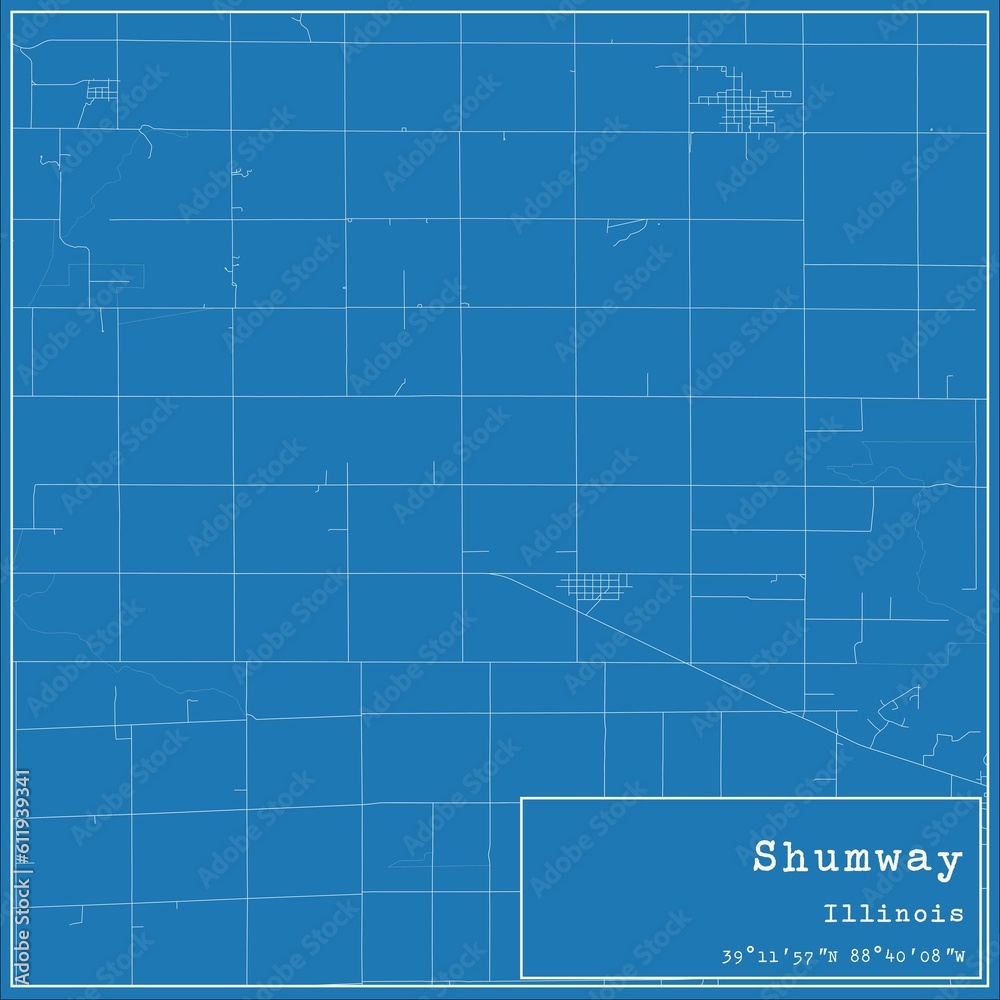 Blueprint US city map of Shumway, Illinois.