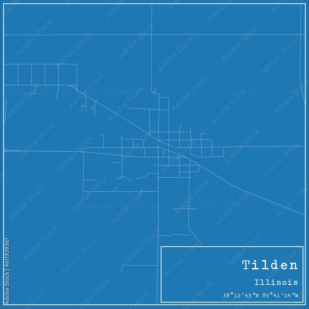 Blueprint US city map of Tilden, Illinois.