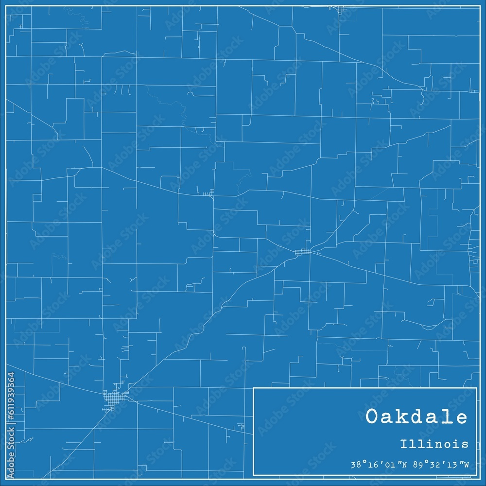 Blueprint US city map of Oakdale, Illinois.