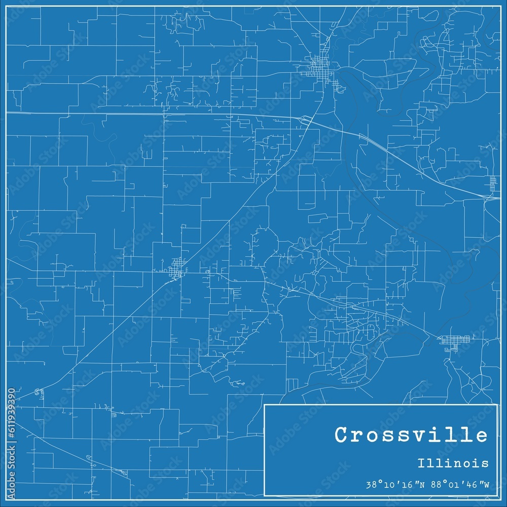 Blueprint US city map of Crossville, Illinois.