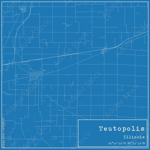 Blueprint US city map of Teutopolis  Illinois.
