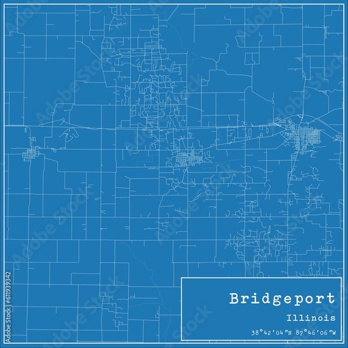 Blueprint US city map of Bridgeport, Illinois.