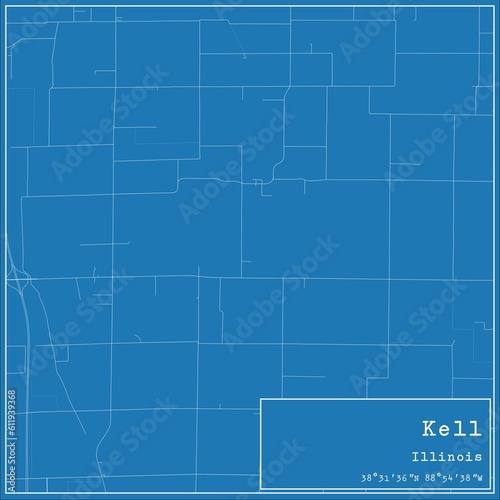 Blueprint US city map of Kell, Illinois.