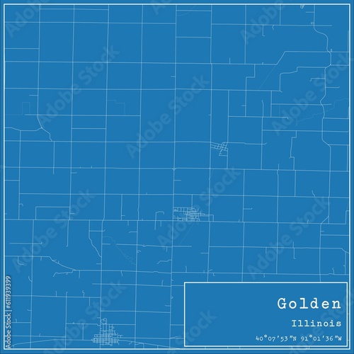 Blueprint US city map of Golden, Illinois.