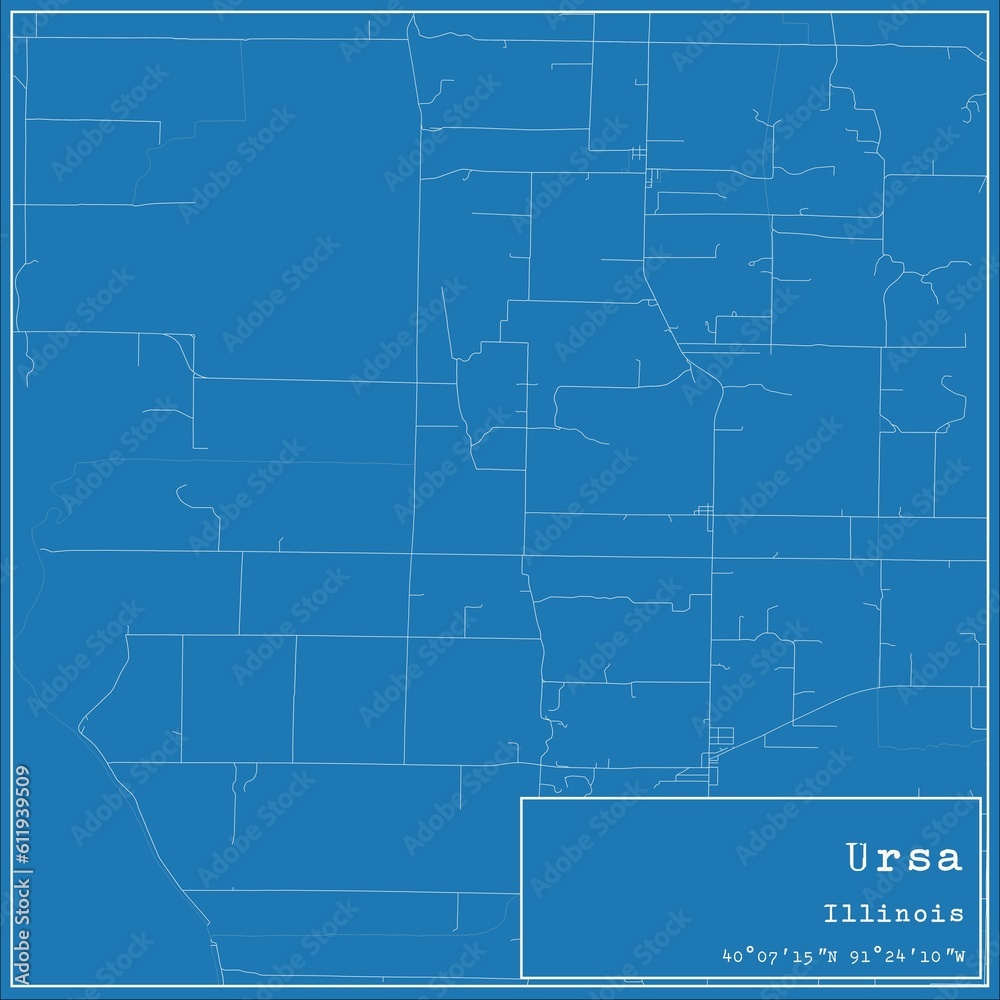 Blueprint US city map of Ursa, Illinois.