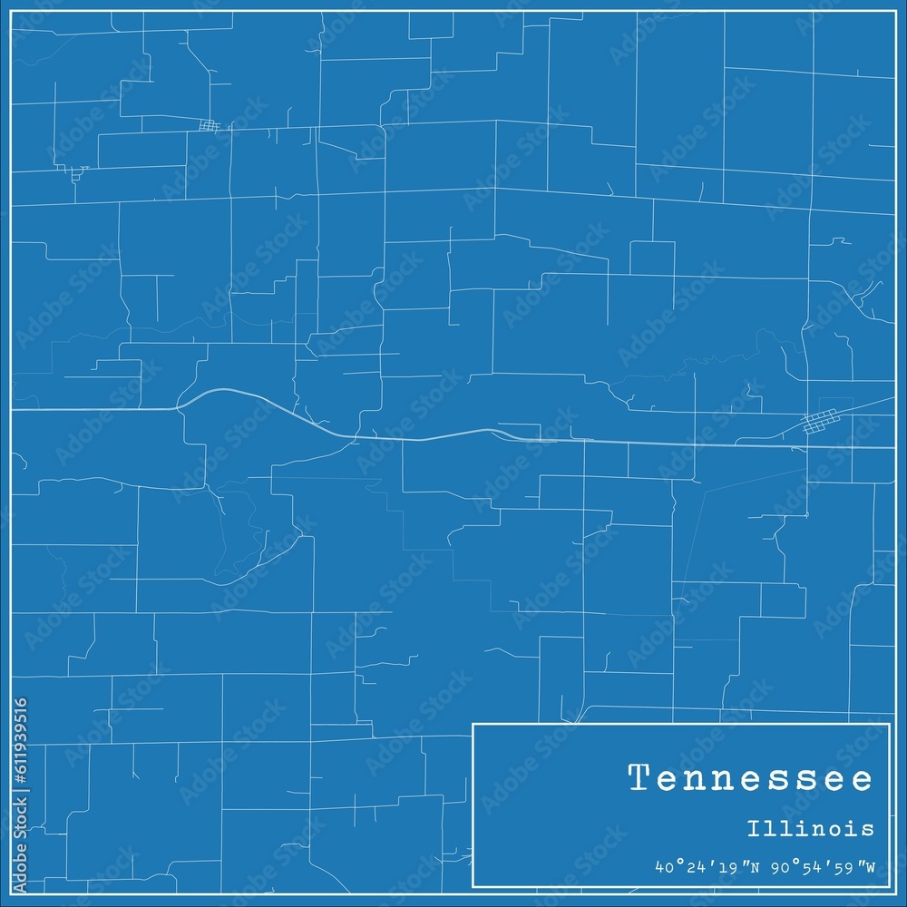 Blueprint US city map of Tennessee, Illinois.