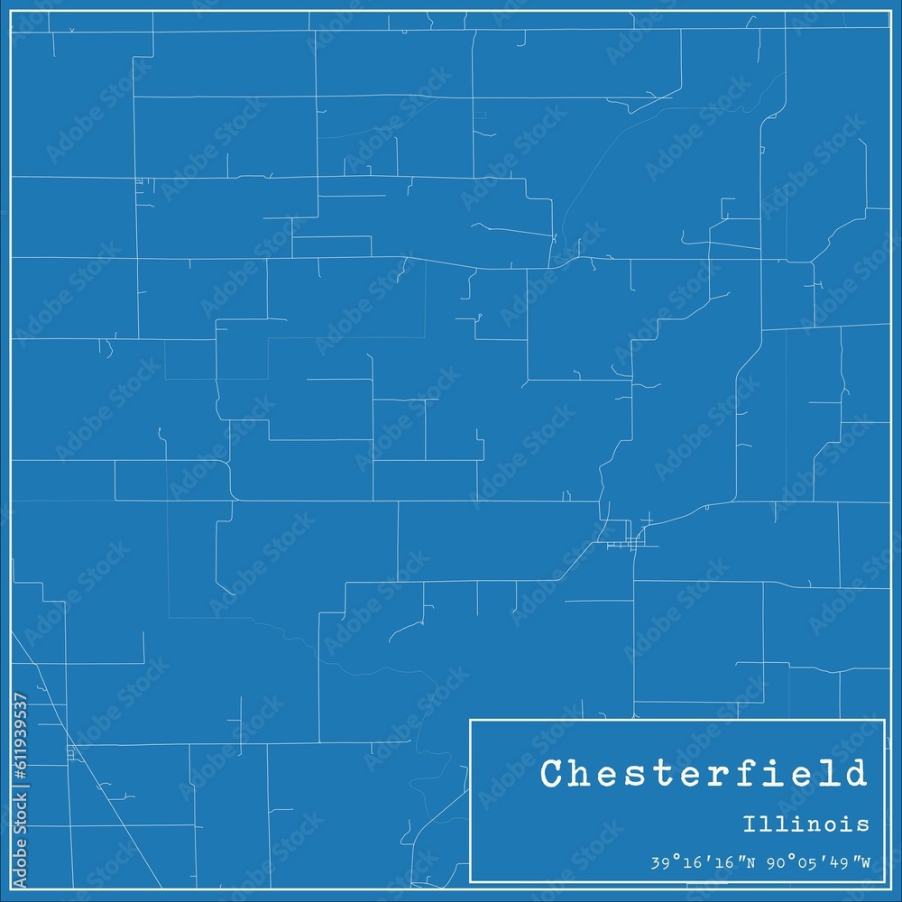 Blueprint US city map of Chesterfield, Illinois.
