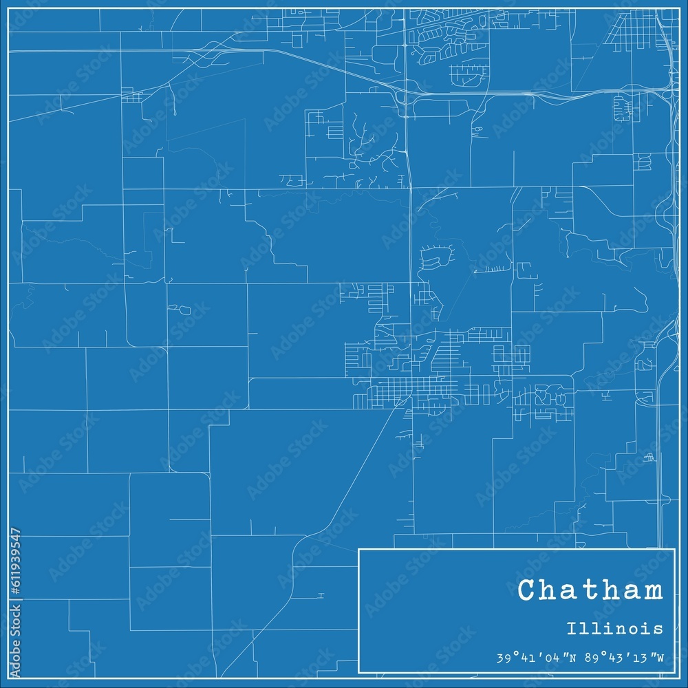 Blueprint US city map of Chatham, Illinois.