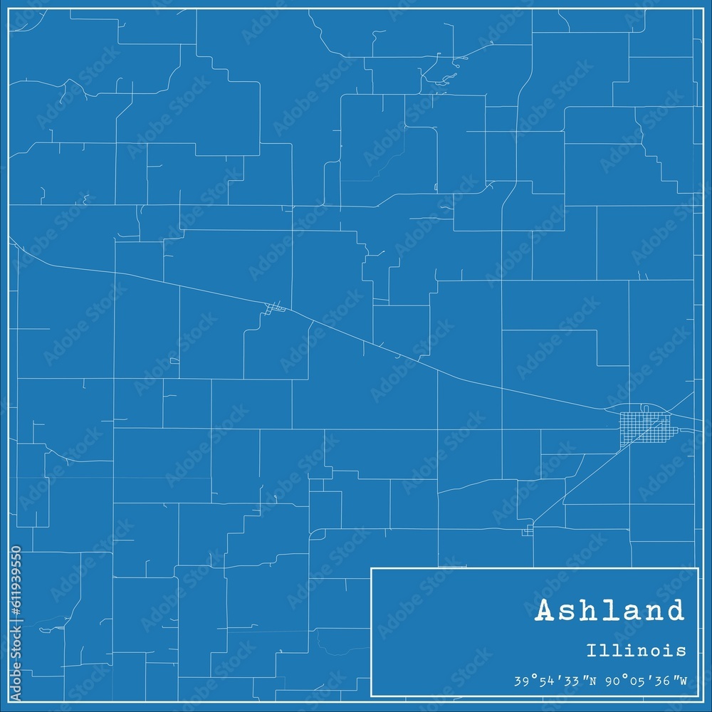 Blueprint US city map of Ashland, Illinois.