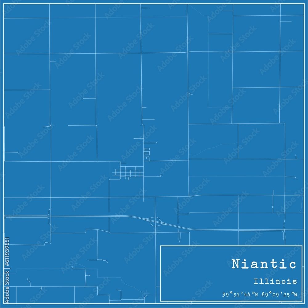 Blueprint US city map of Niantic, Illinois.