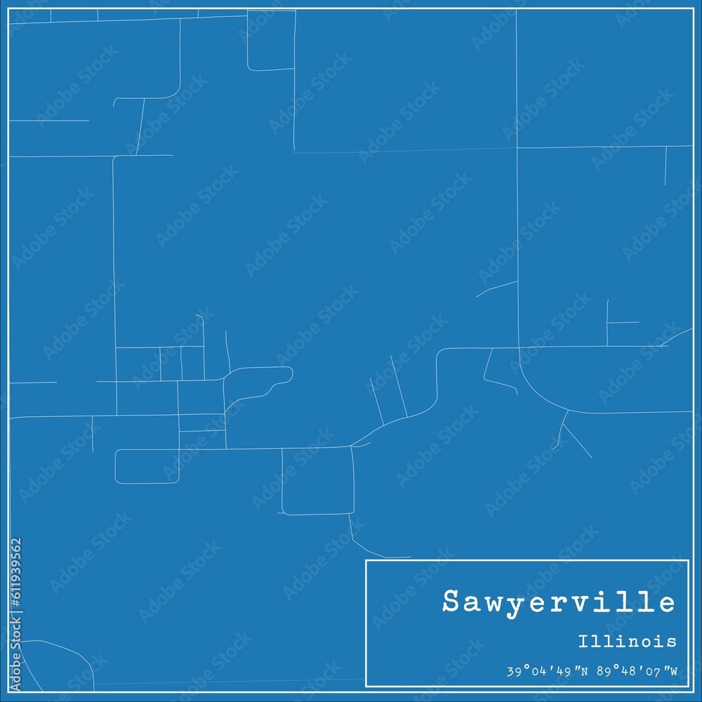 Obraz premium Blueprint US city map of Sawyerville, Illinois.