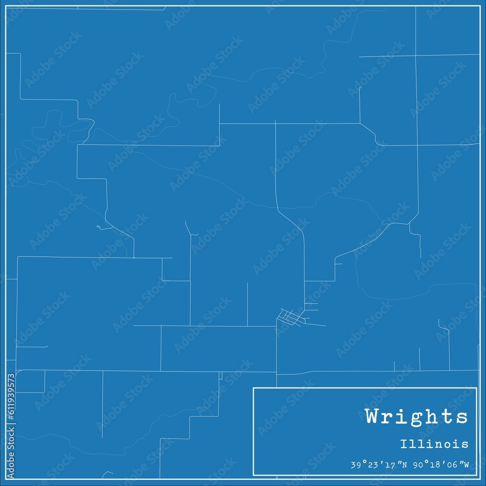 Blueprint US city map of Wrights, Illinois.