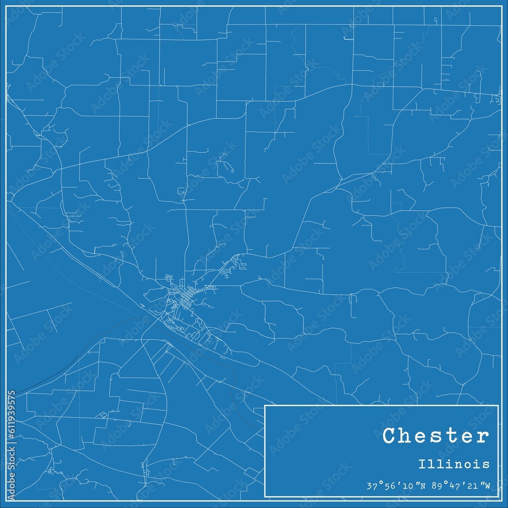 Blueprint US city map of Chester, Illinois.