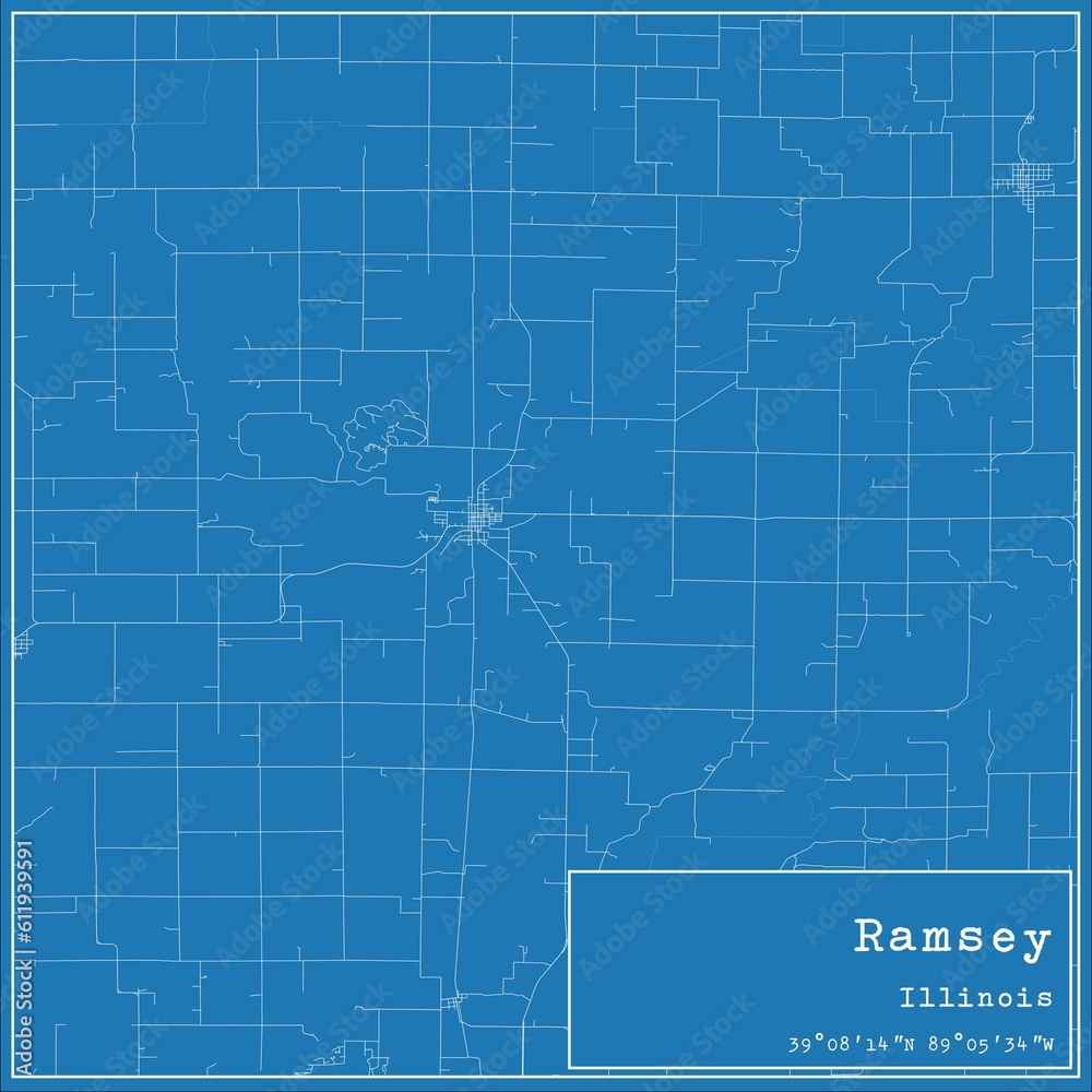 Blueprint US city map of Ramsey, Illinois.