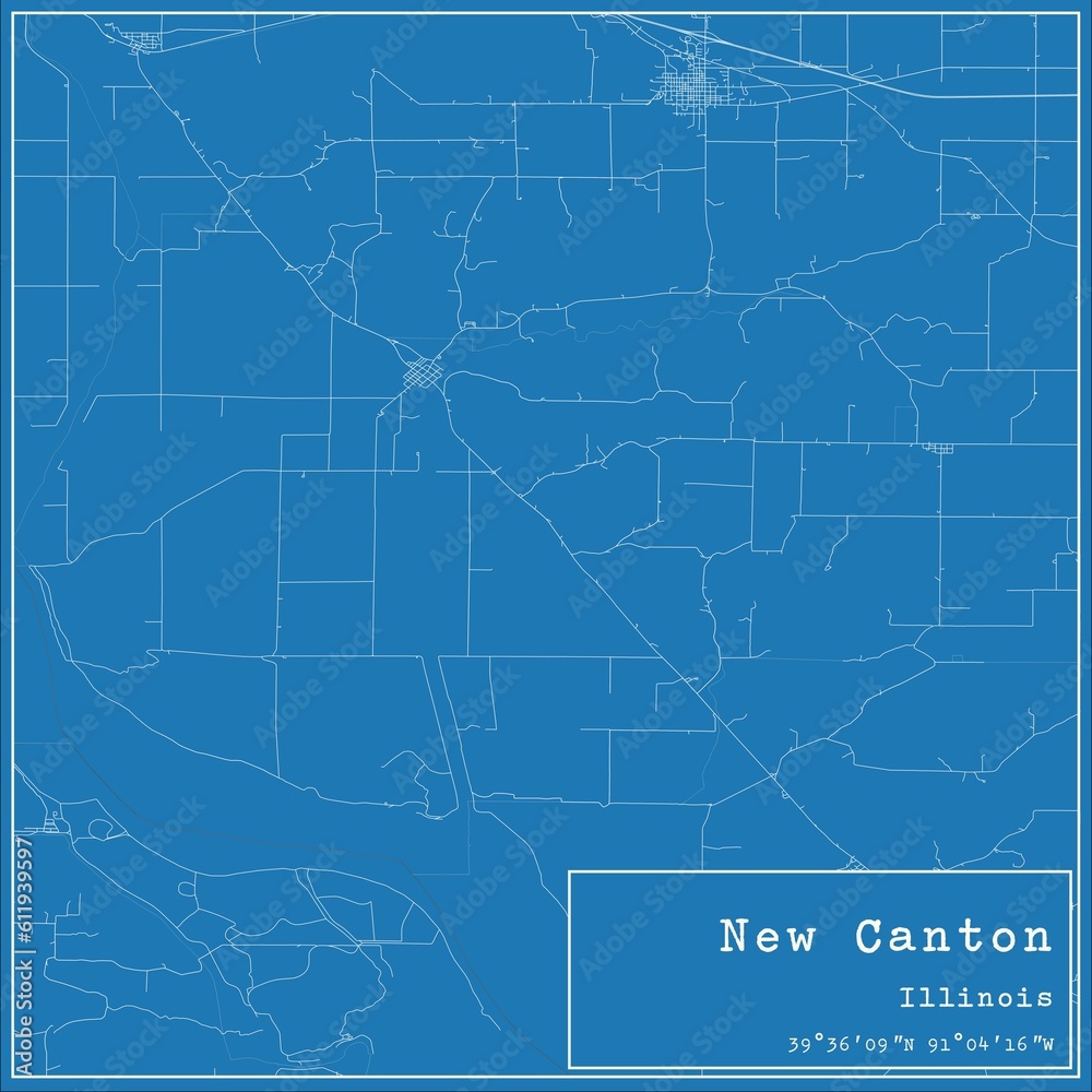 Blueprint US city map of New Canton, Illinois.