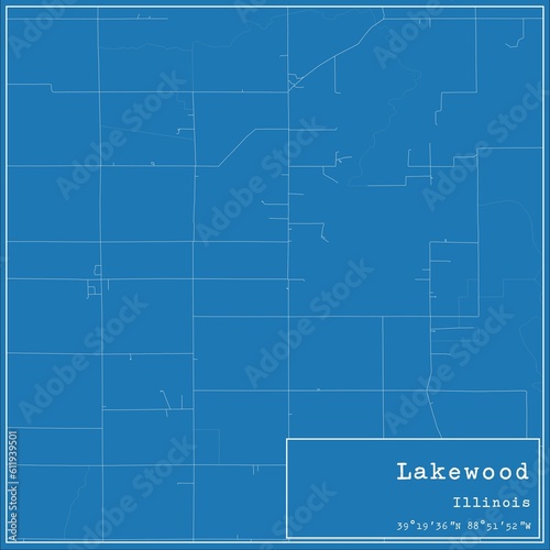 Blueprint US city map of Lakewood, Illinois.