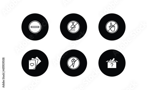 signs filled icons set. signs filled icons pack included traffic, no shower, do not touch, gambling, no ice cream, lost items vector.
