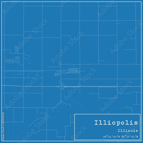 Blueprint US city map of Illiopolis, Illinois.