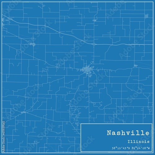 Blueprint US city map of Nashville  Illinois.