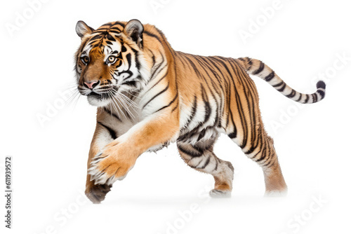 Tiger male  big cat  jumping  isolated on white  generative AI