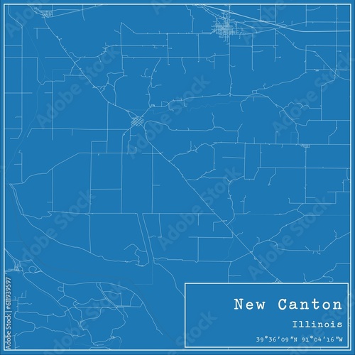 Blueprint US city map of New Canton  Illinois.
