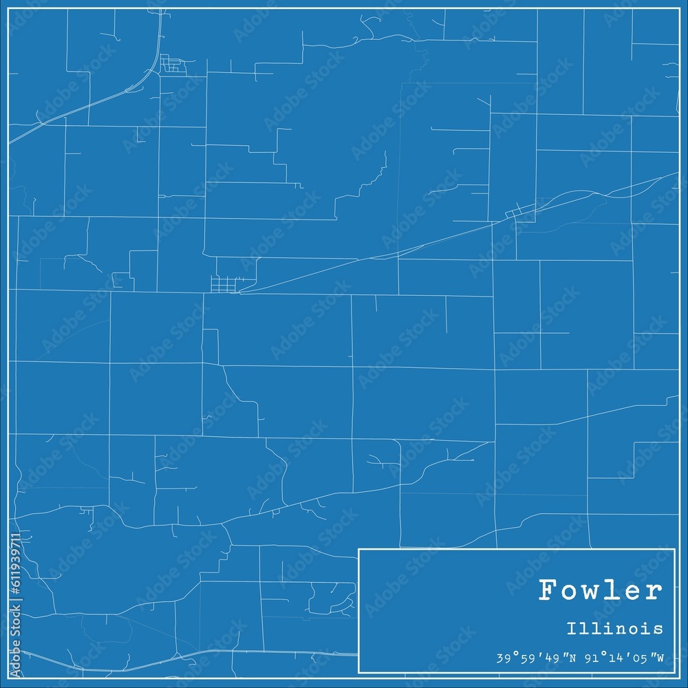 Blueprint US city map of Fowler, Illinois.