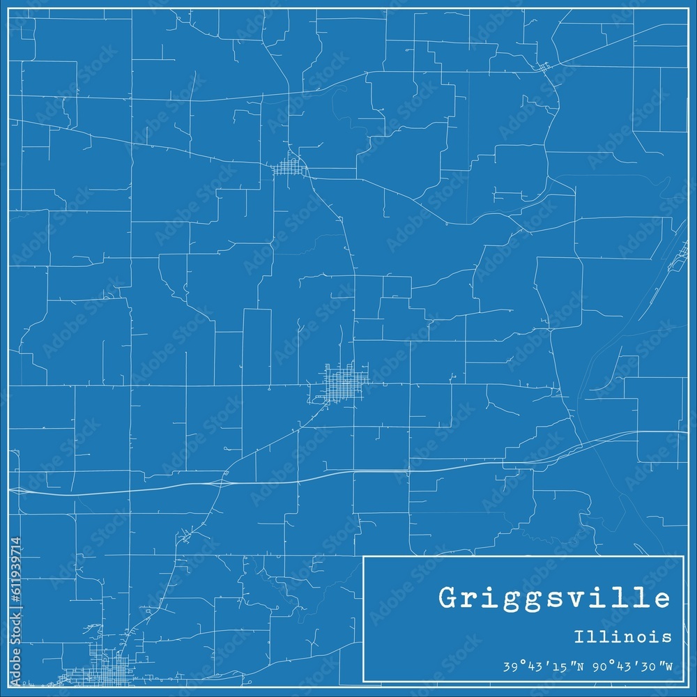 Blueprint US city map of Griggsville, Illinois.