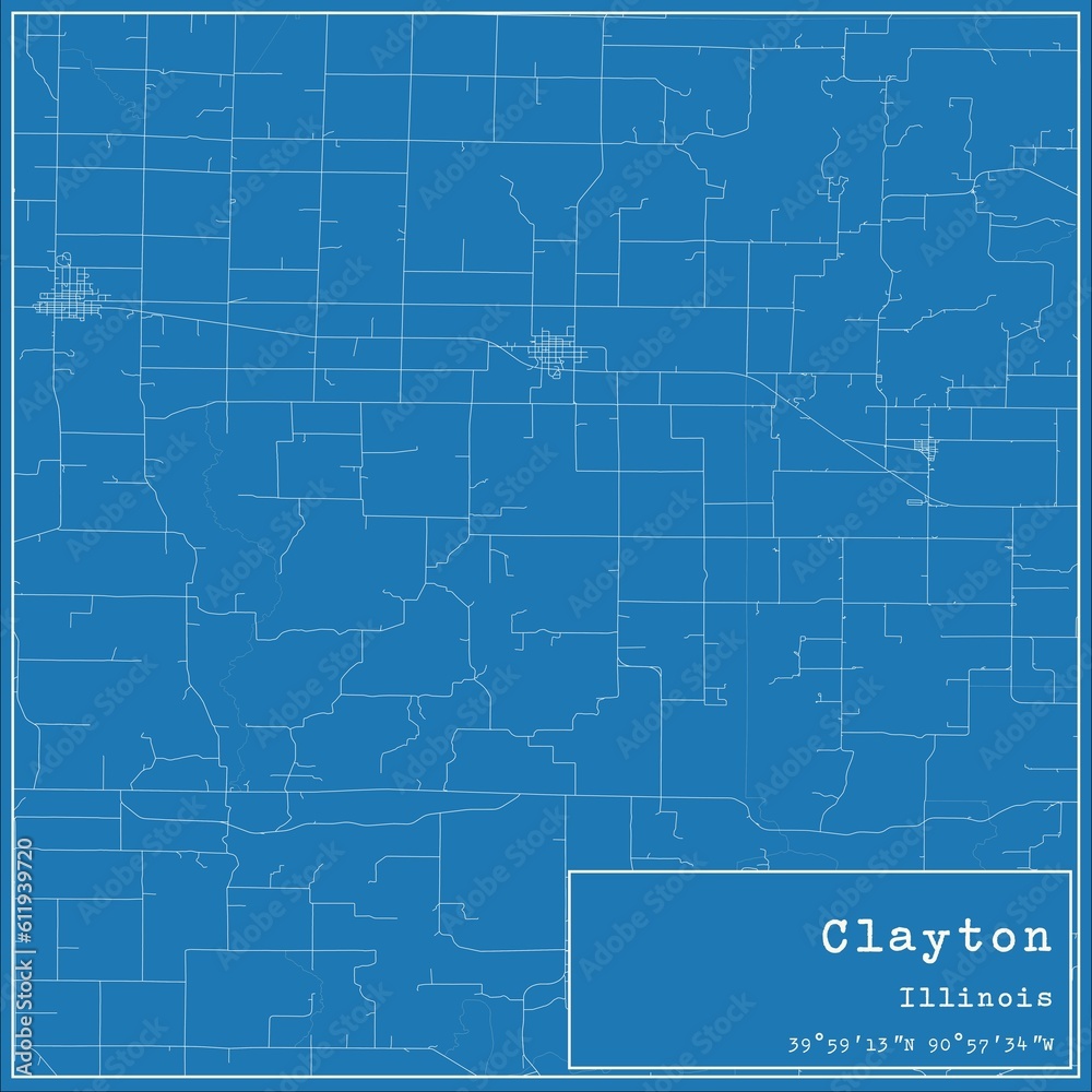 Obraz premium Blueprint US city map of Clayton, Illinois.