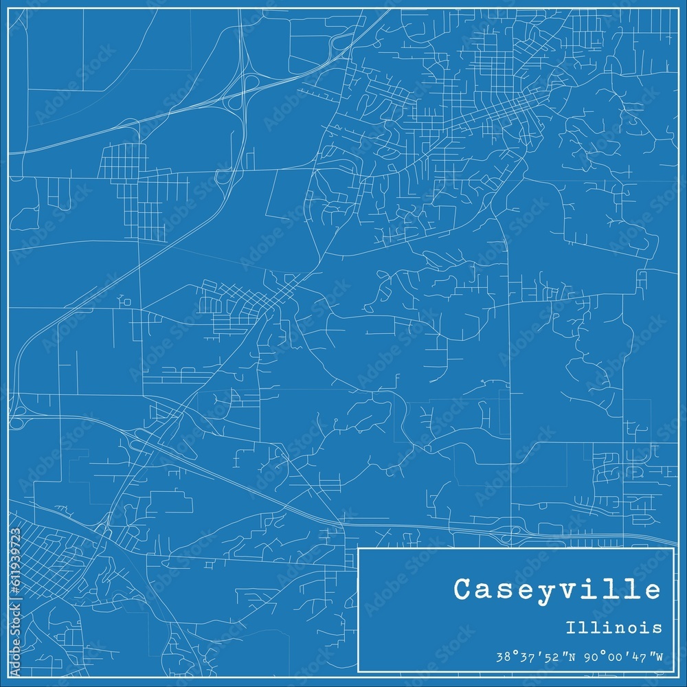 Blueprint US city map of Caseyville, Illinois.