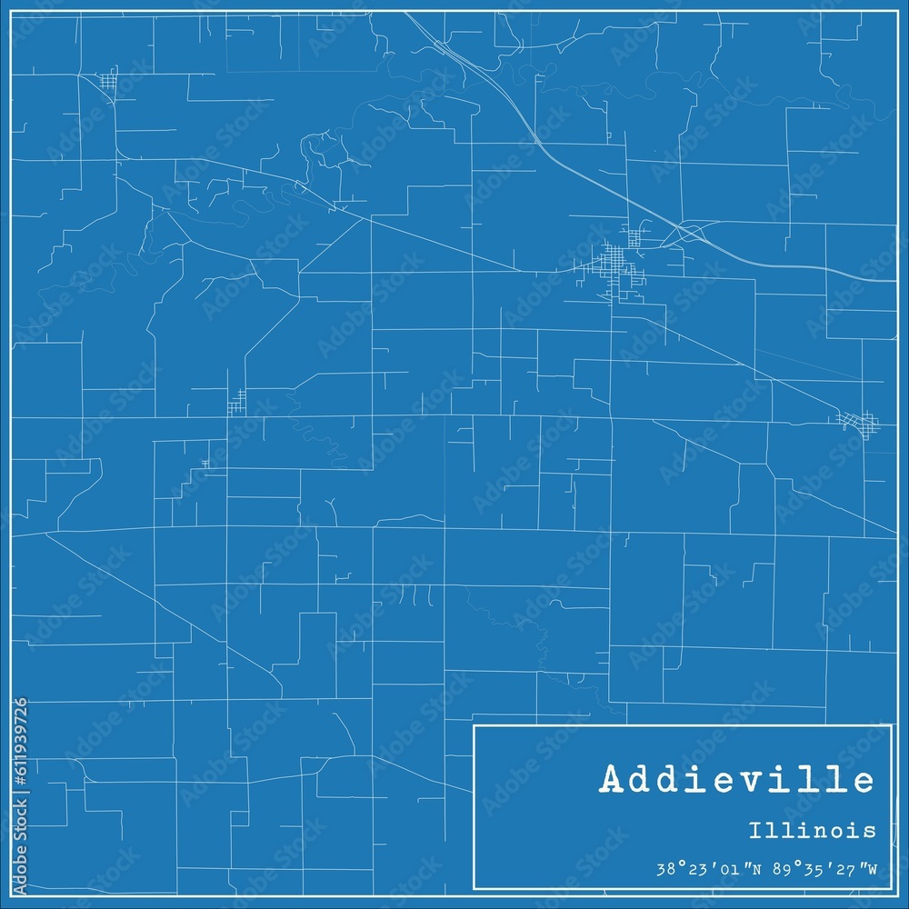 Blueprint US city map of Addieville, Illinois.