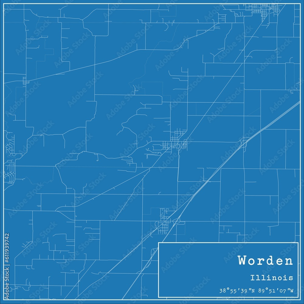 Fototapeta premium Blueprint US city map of Worden, Illinois.