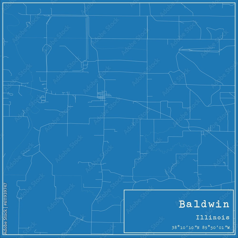 Blueprint US city map of Baldwin, Illinois.