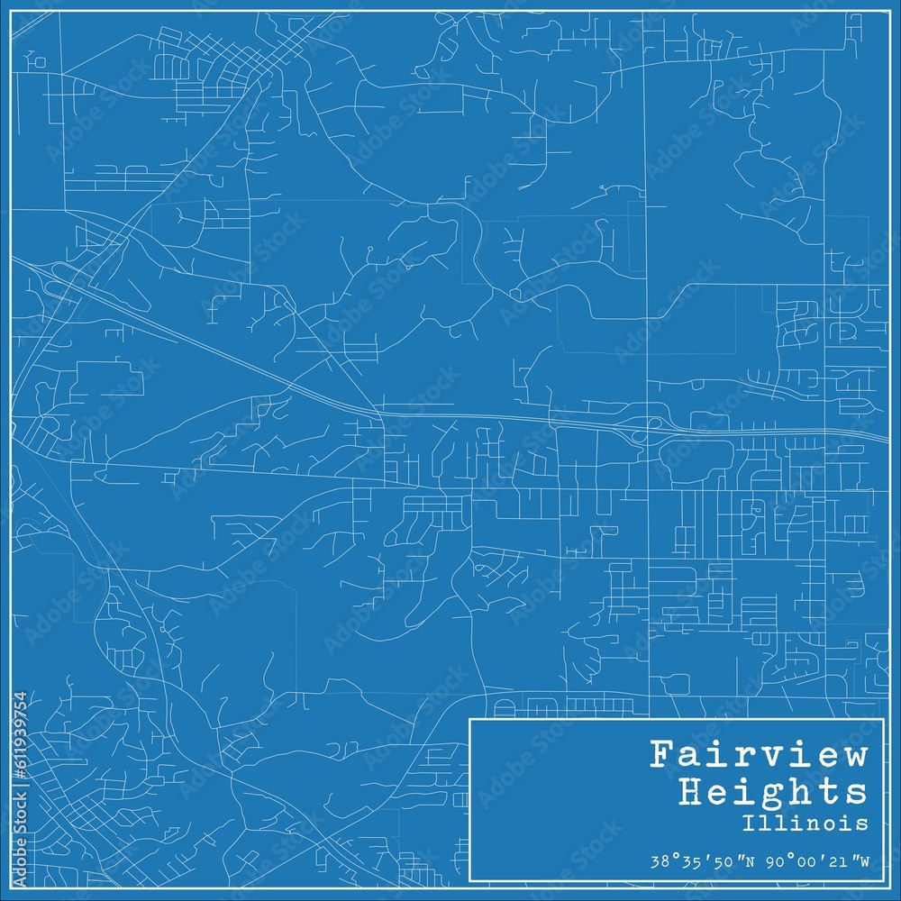 Blueprint US city map of Fairview Heights, Illinois.